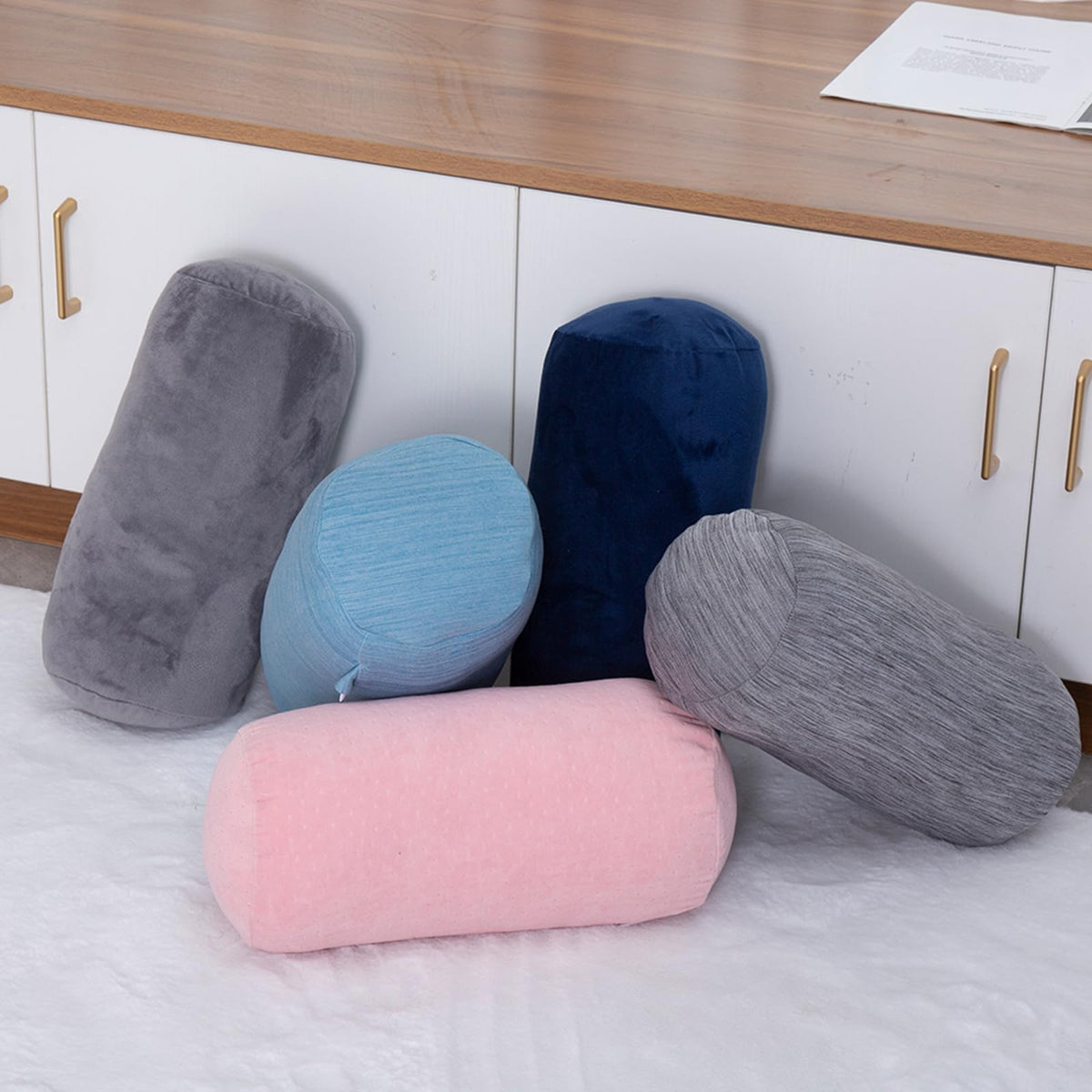 1 MIDDLE ONE Bolster Pillow soft velvet cover with plush filling.