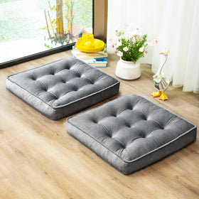 1 Middle One floor pillow set 2 grey front view showing comfortable memory foam seating
