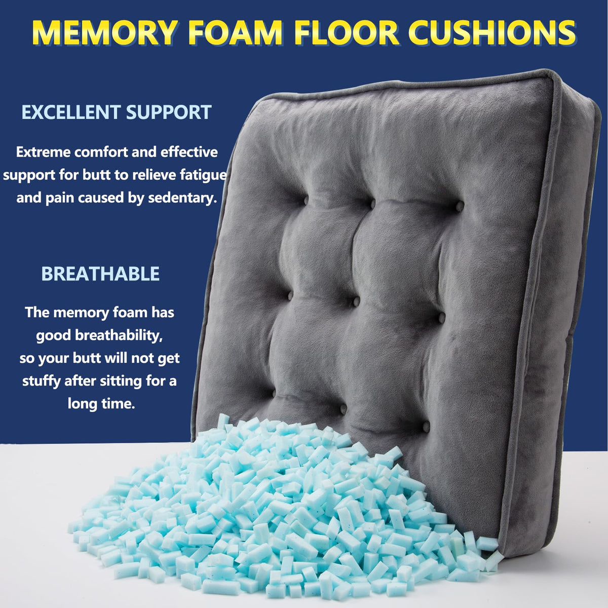 1 Middle One floor pillow set 2 grey side view highlighting portable handle