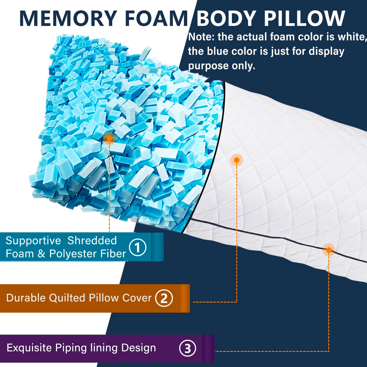 1 MIDDLE ONE long body pillow in bed scene offering premium comfort for sleepers.