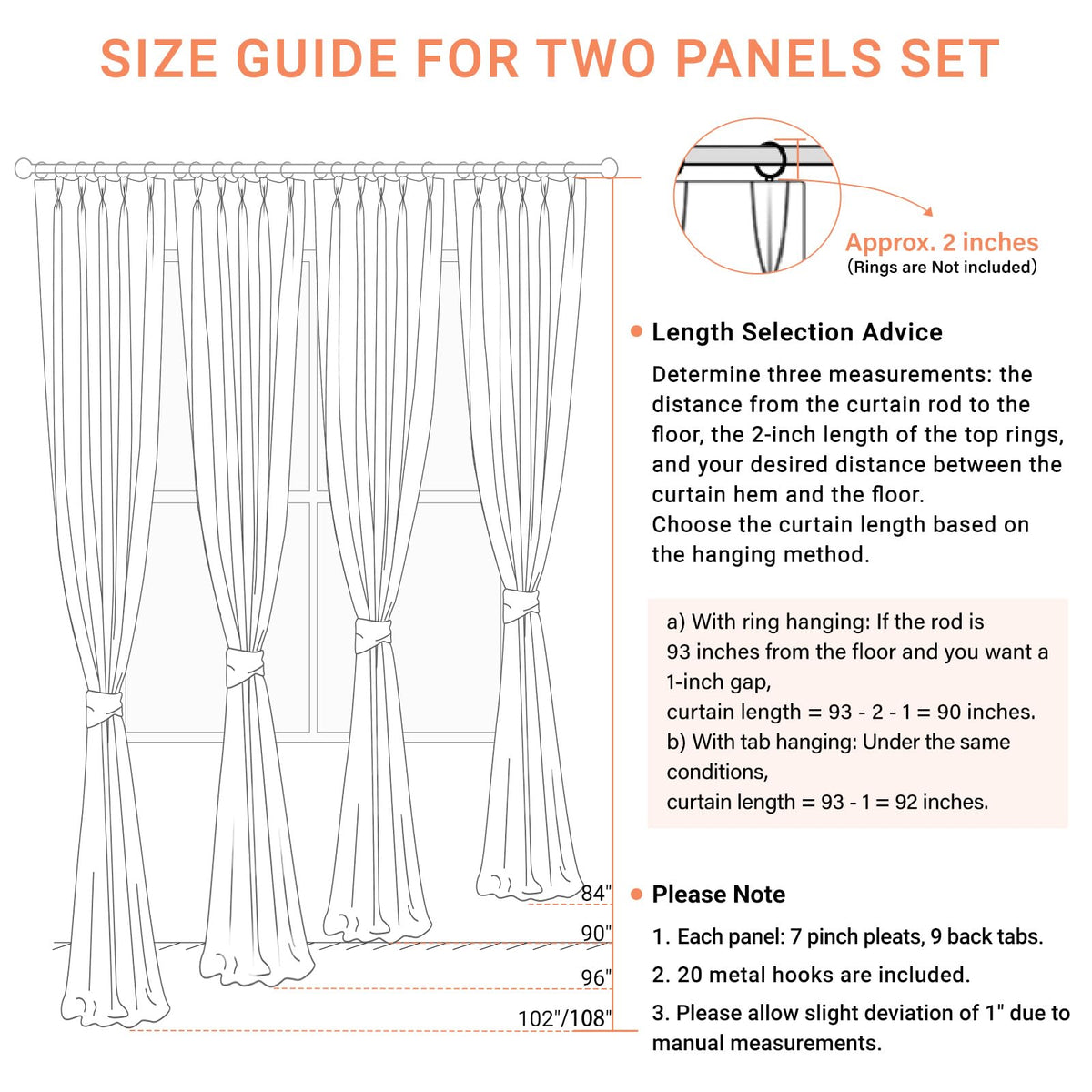 100% Blackout Shield curtains with metal hooks illustrating easy hanging setup