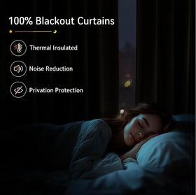 100% Blackout Shield linen pinch pleated curtains cream in a cozy bedroom setting with soft drape