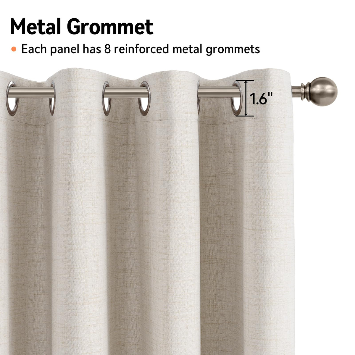 100% Blackout Shield grommets closeup shows easy tool-free hanging on standard rods.