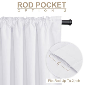 Back tab and rod pocket mounting demonstrated on a wide window