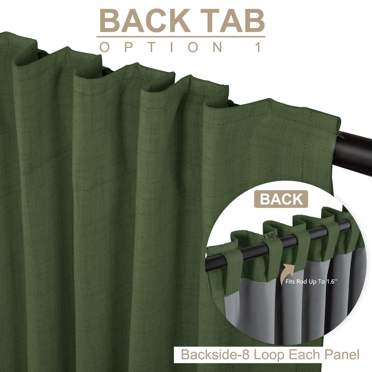 100% Blackout Shield linen curtains in moss green for living room ambiance
