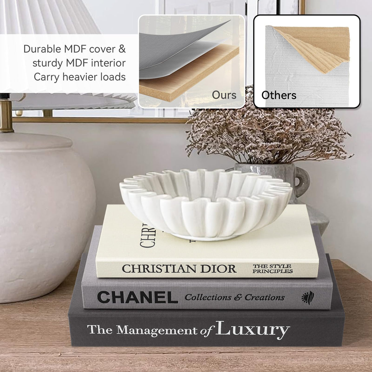 1DOT2 decorative books in beige linen used as a warm decor accent