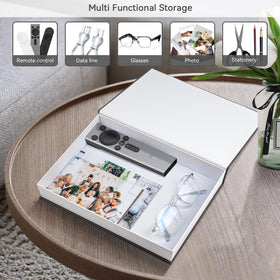 1DOT2 decorative books on a shelf with remote storage neatly organized