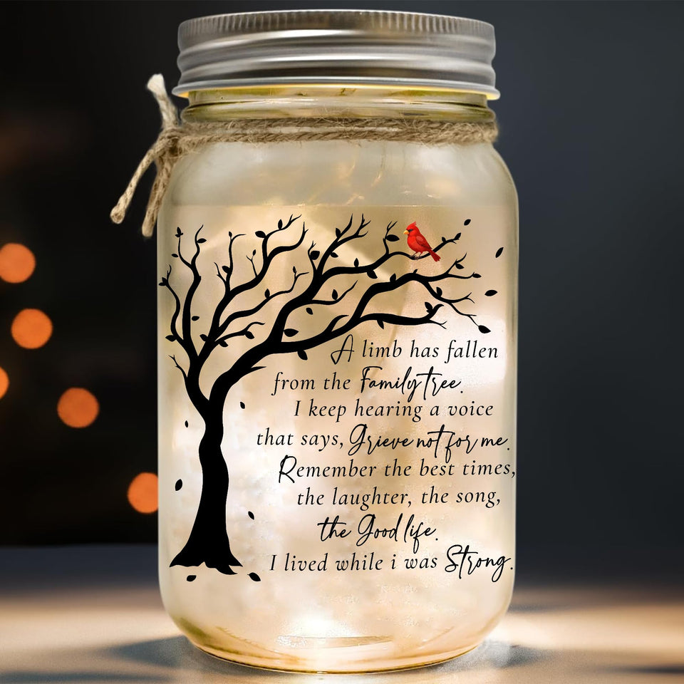 2IMT Memorial Gifts Mason Jar Light with red cardinal glows softly for remembrance