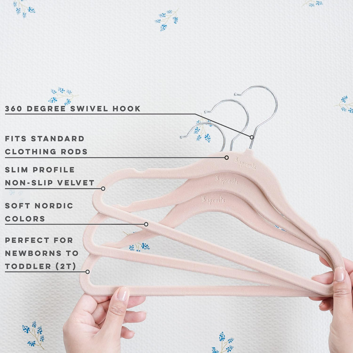 3 Sprouts Velvet Baby Hangers 30-pack—organized, easy-to-access toddler wardrobe.