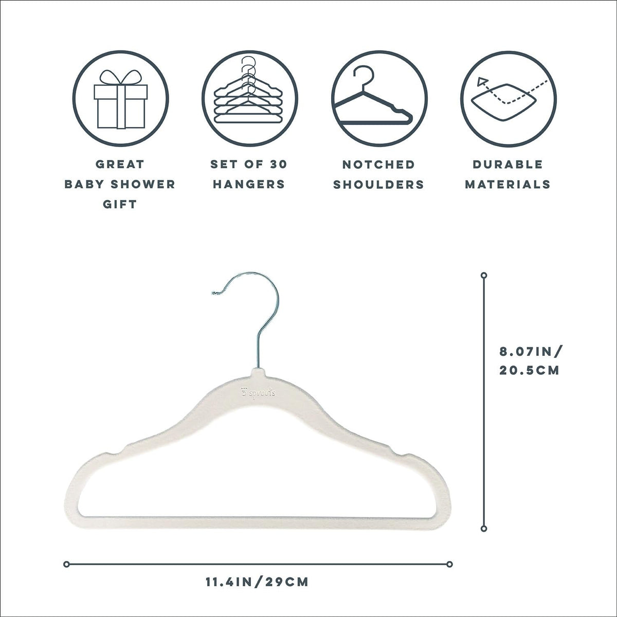 3 Sprouts Velvet Baby Hangers feature 360-degree swivel for easy outfit changes.