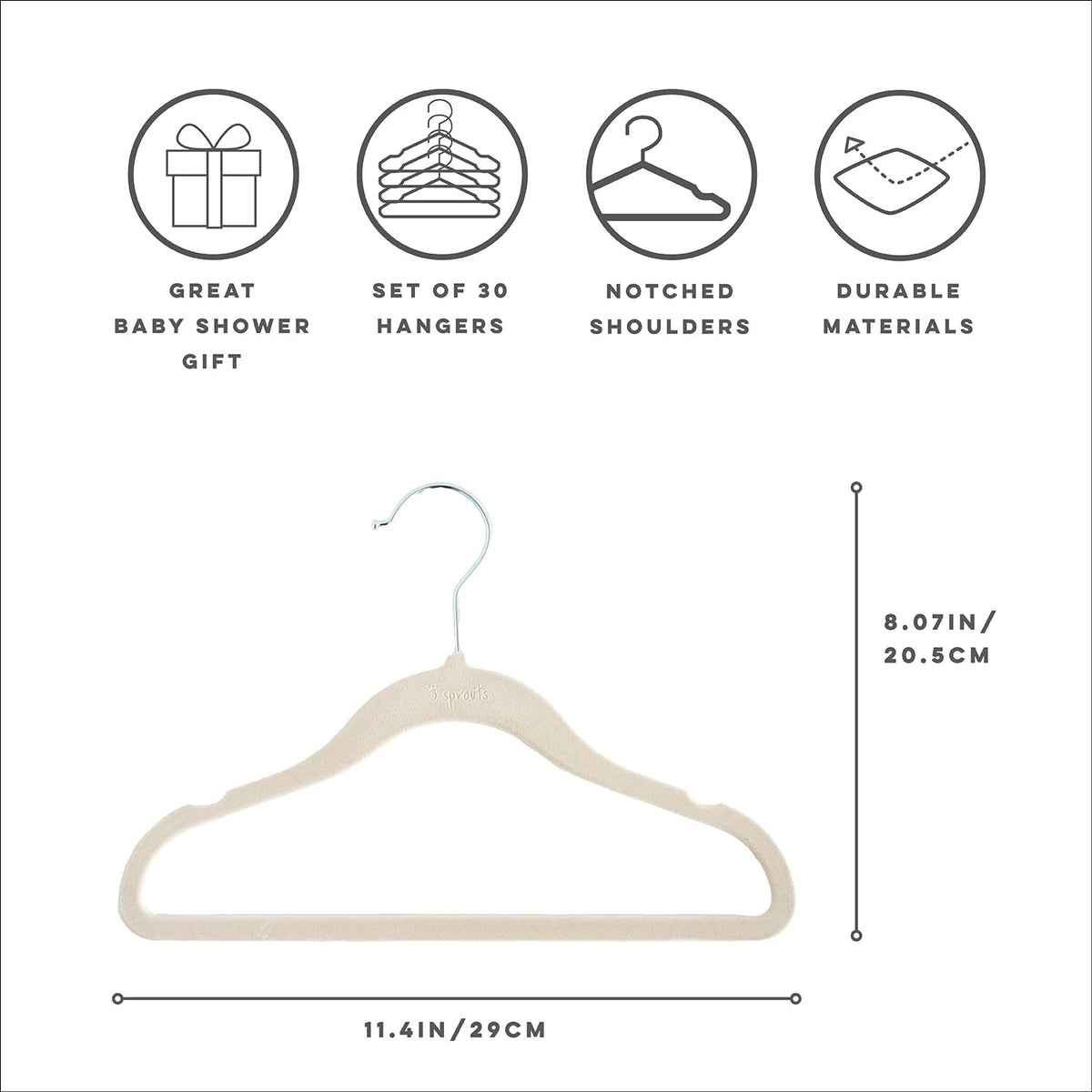 3 Sprouts Velvet Baby Hangers with 360-degree swivel for easy access to clothes