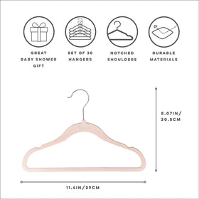 3 Sprouts Velvet Baby Hangers pink side view—slim profile saves nursery closet space.