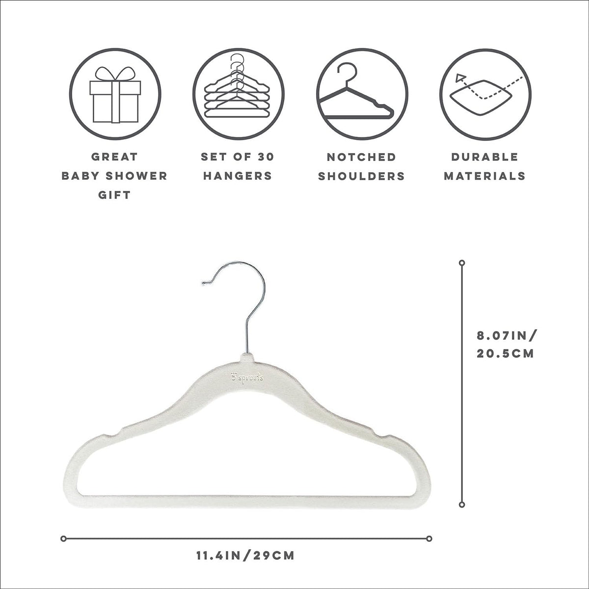 3 Sprouts Velvet Baby Hangers non-slip shoulders prevent slips in outfits