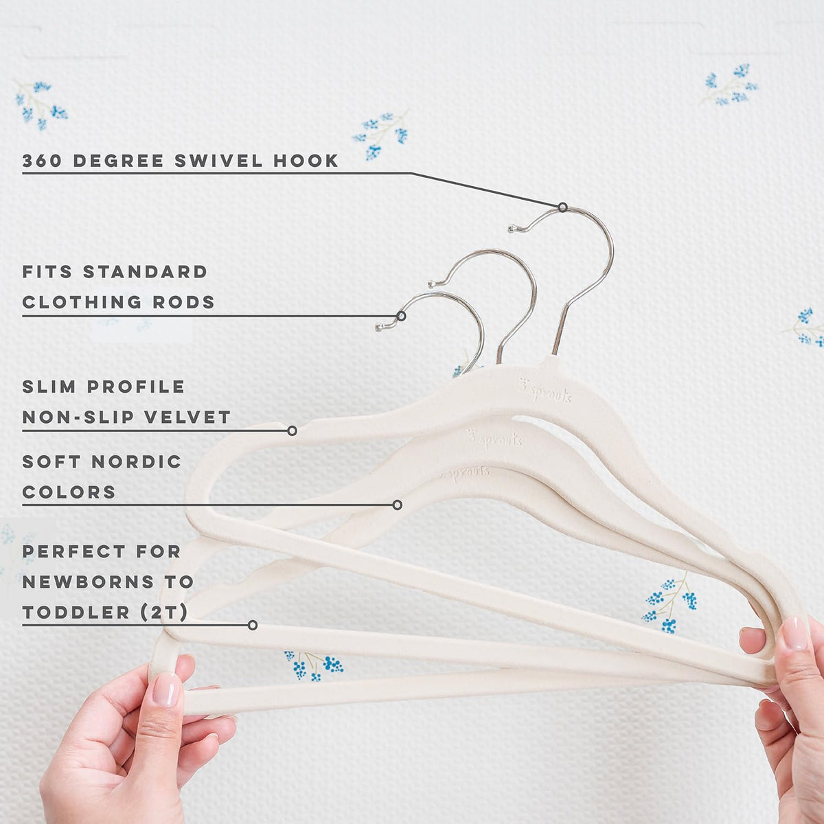 Notched shoulders on 3 Sprouts Velvet Hangers prevent slipping for delicate garments.