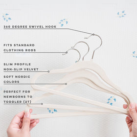 Notched shoulders on 3 Sprouts Velvet Hangers prevent slipping for delicate garments.