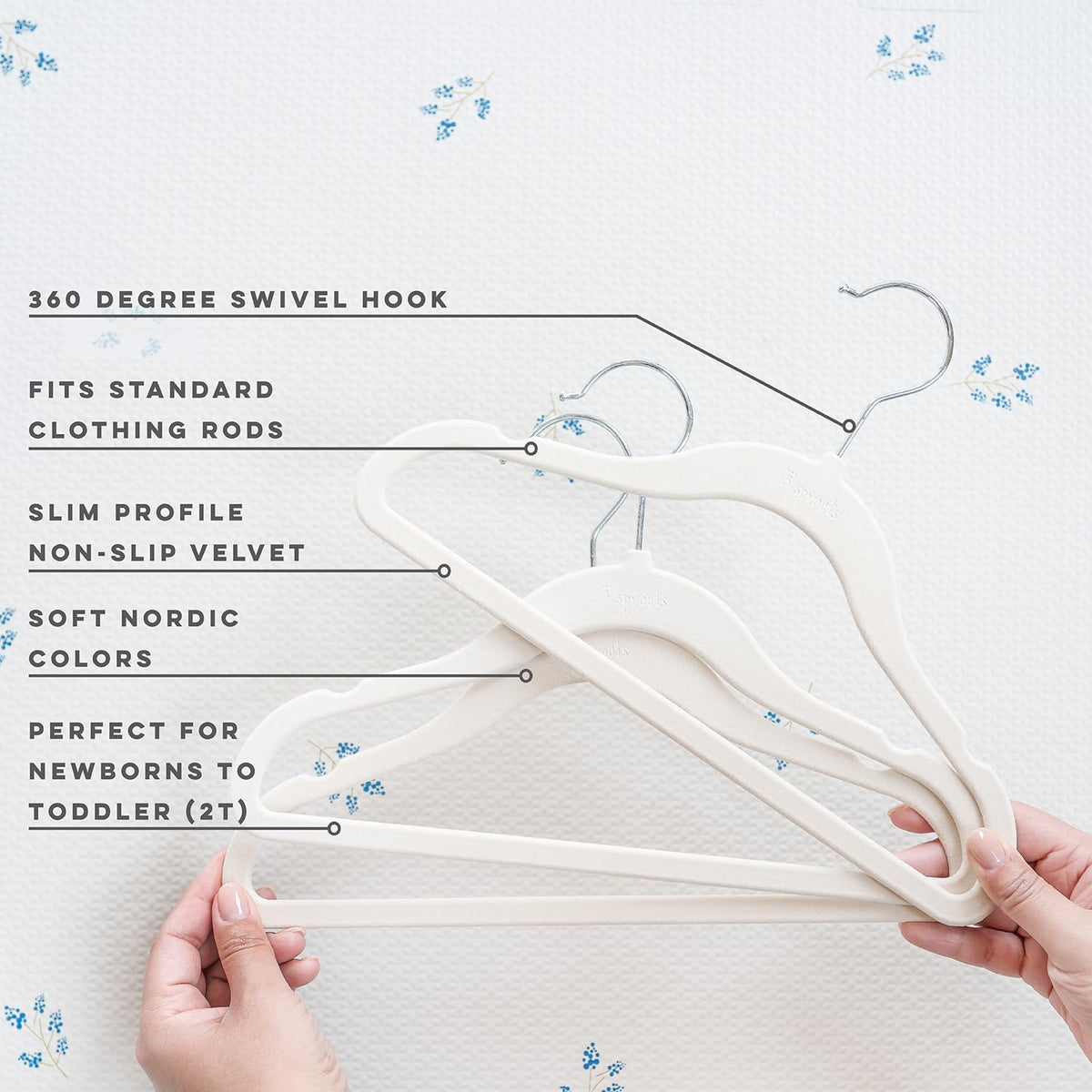 3 Sprouts Velvet Baby Hangers with notches prevent slips and keep garments tidy