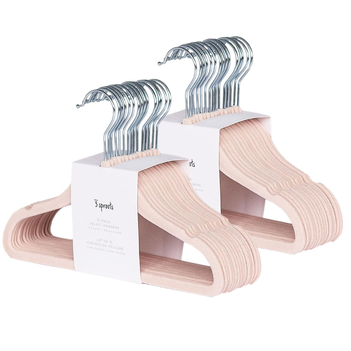 3 Sprouts Velvet Baby Hangers pink front view—non-slip velvet keeps tiny garments in place.