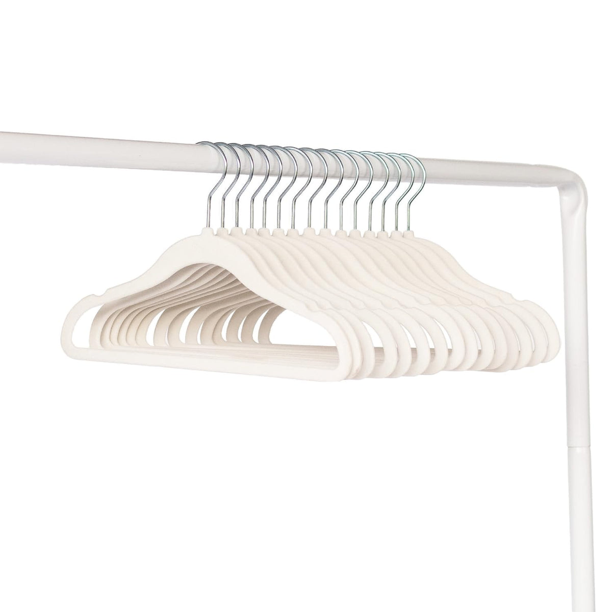Close-up of 3 Sprouts Velvet Baby Hangers showing slim profile for compact nurseries.