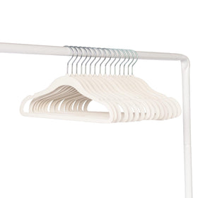 Close-up of 3 Sprouts Velvet Baby Hangers showing slim profile for compact nurseries.