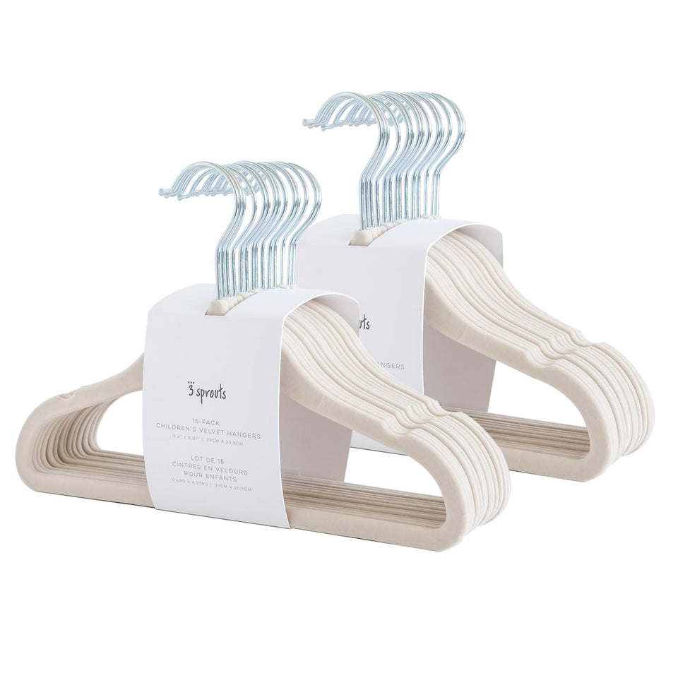 3 Sprouts Velvet Baby Hangers show slim profile for space-saving nursery closet