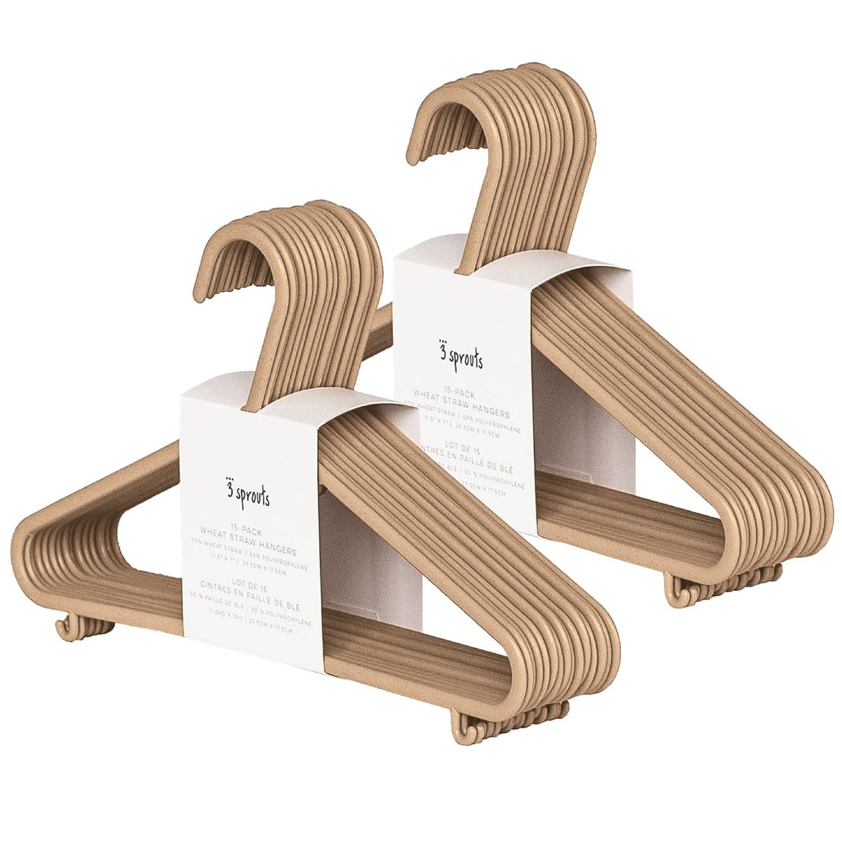 3 Sprouts wheat straw hangers in speckled brown supporting kids' clothes