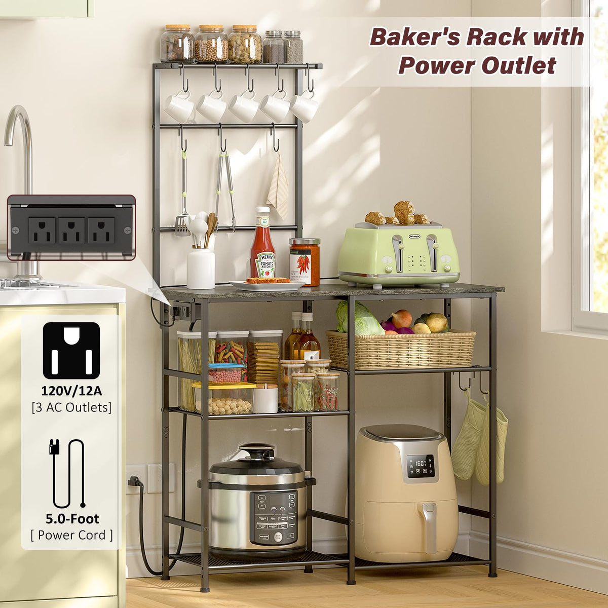 3IngSeagulls 6-tier coffee bar station keeps mugs and small appliances organized.