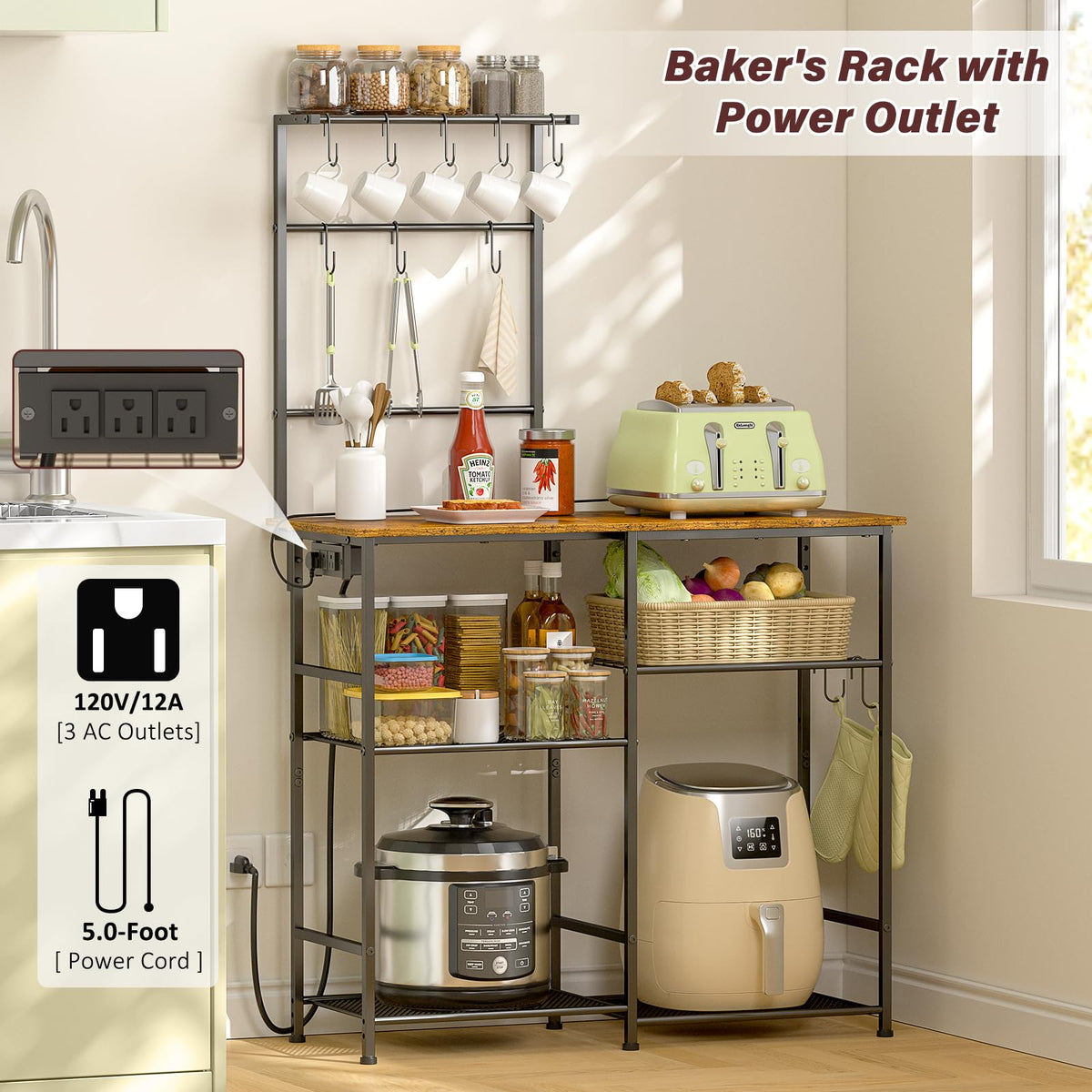 3IngSeagulls Baker Rack with 10 S-hooks keeps utensils within reach.