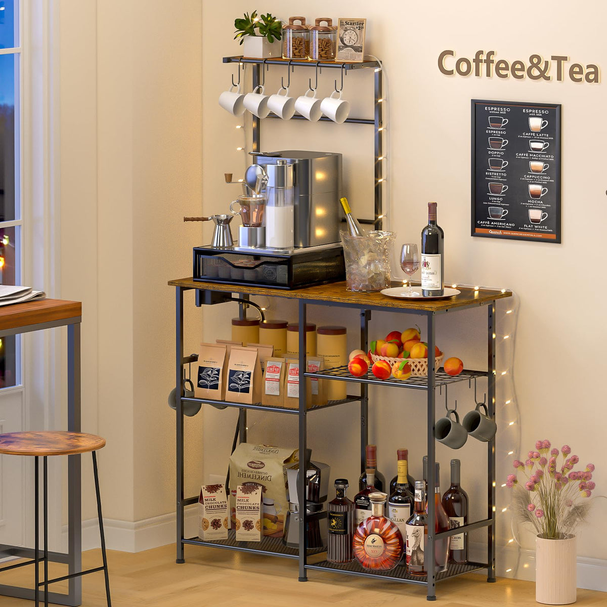 3IngSeagulls Baker Rack offers adjustable shelf heights for flexible space.
