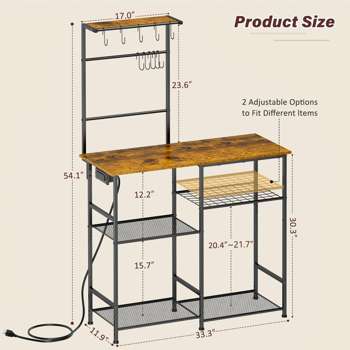 3IngSeagulls Baker Rack with mesh shelves for versatile storage and easy access.
