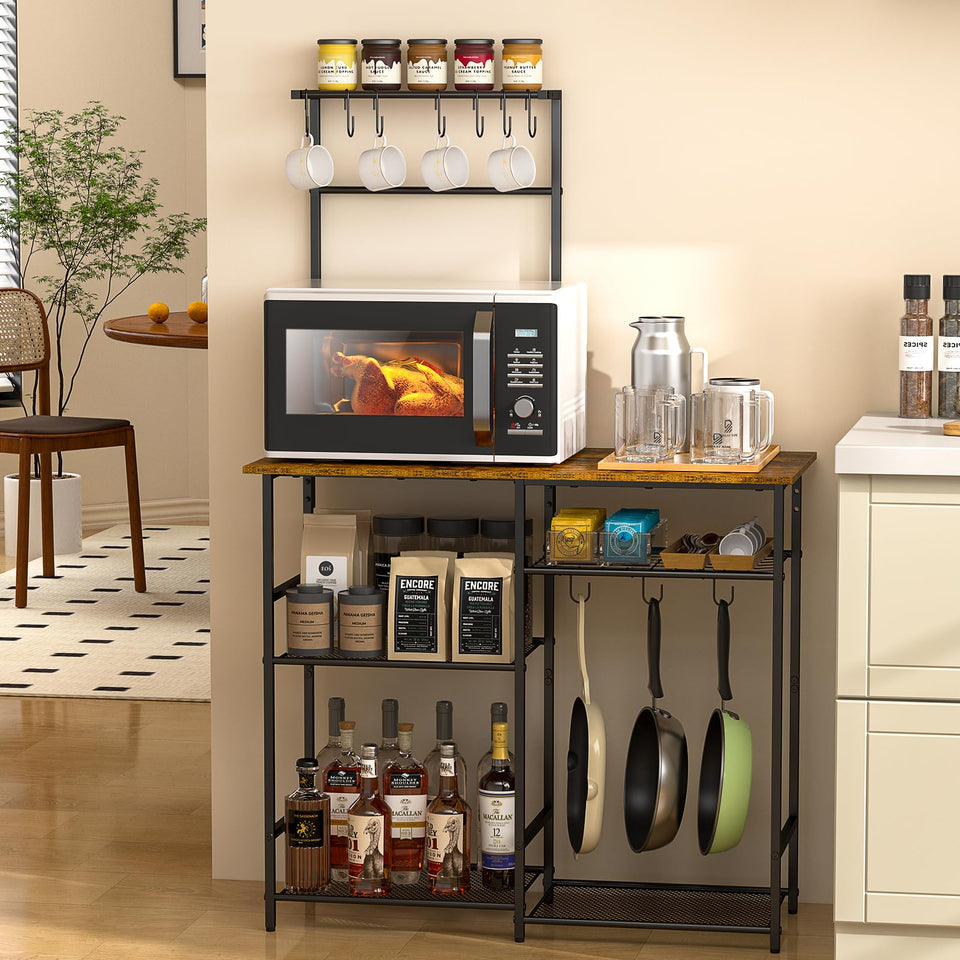 3IngSeagulls Baker Rack Microwave Stand provides extra counter space for small kitchens.