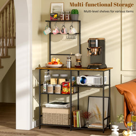 3IngSeagulls Baker Rack shelving storage keeps spices and cookware neatly organized.