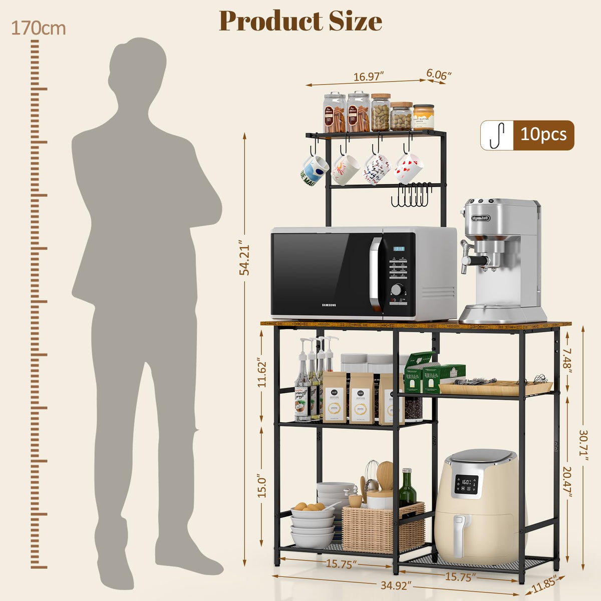 3IngSeagulls Baker Rack sturdy metal frame ensures lasting stability.