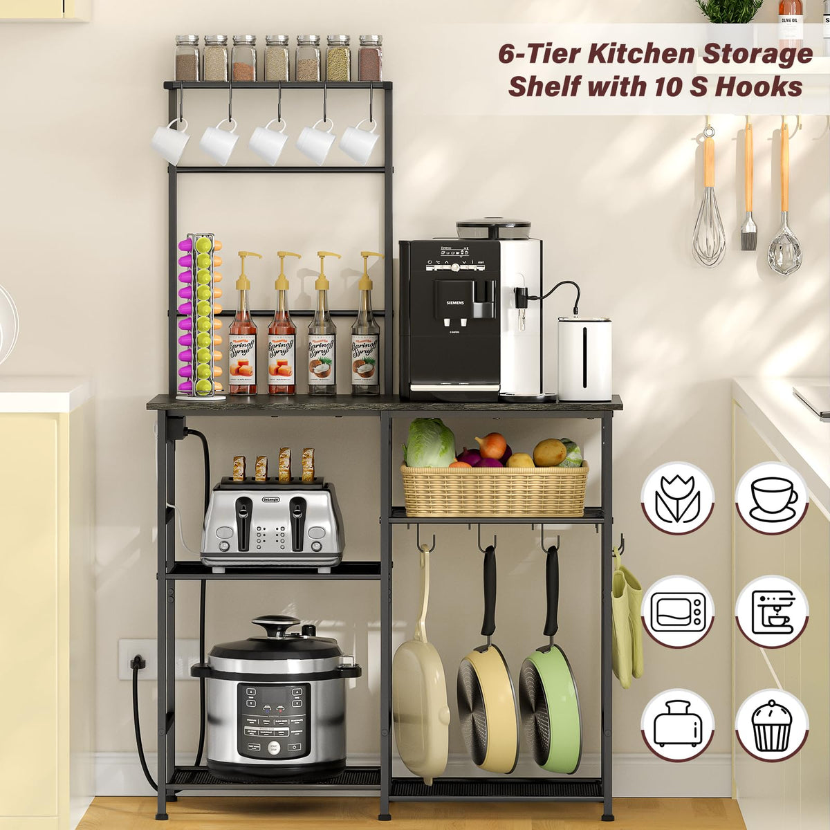 3IngSeagulls kitchen storage shelf rack provides ample space for spices, oils, and jars.