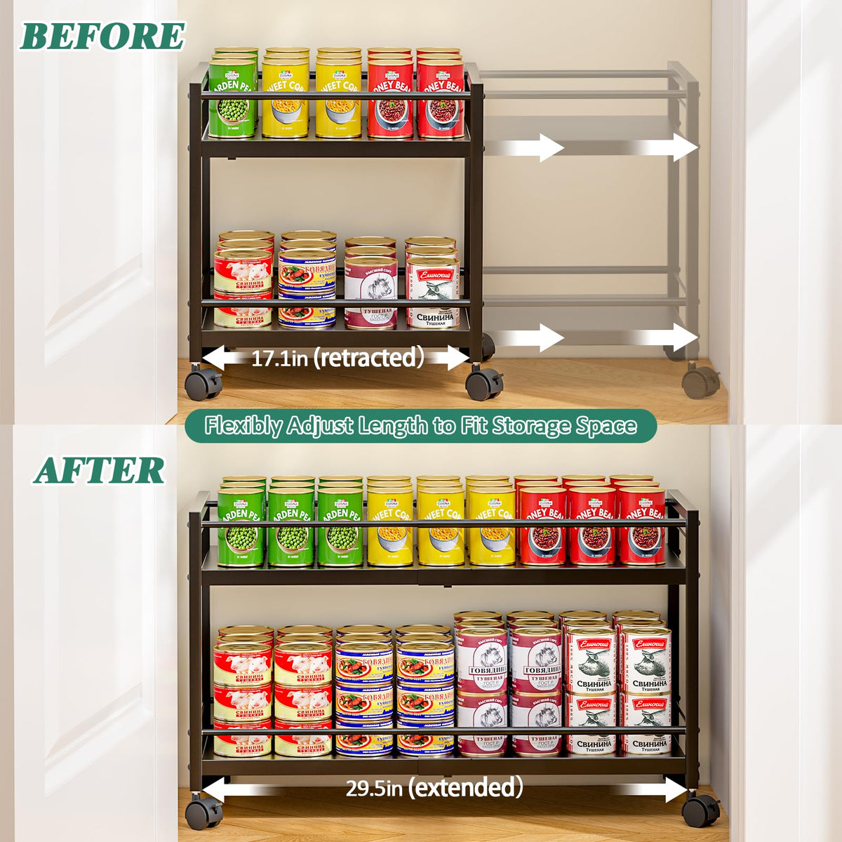 3IngSeagulls pantry cart with 4 hooks adds hanging storage.
