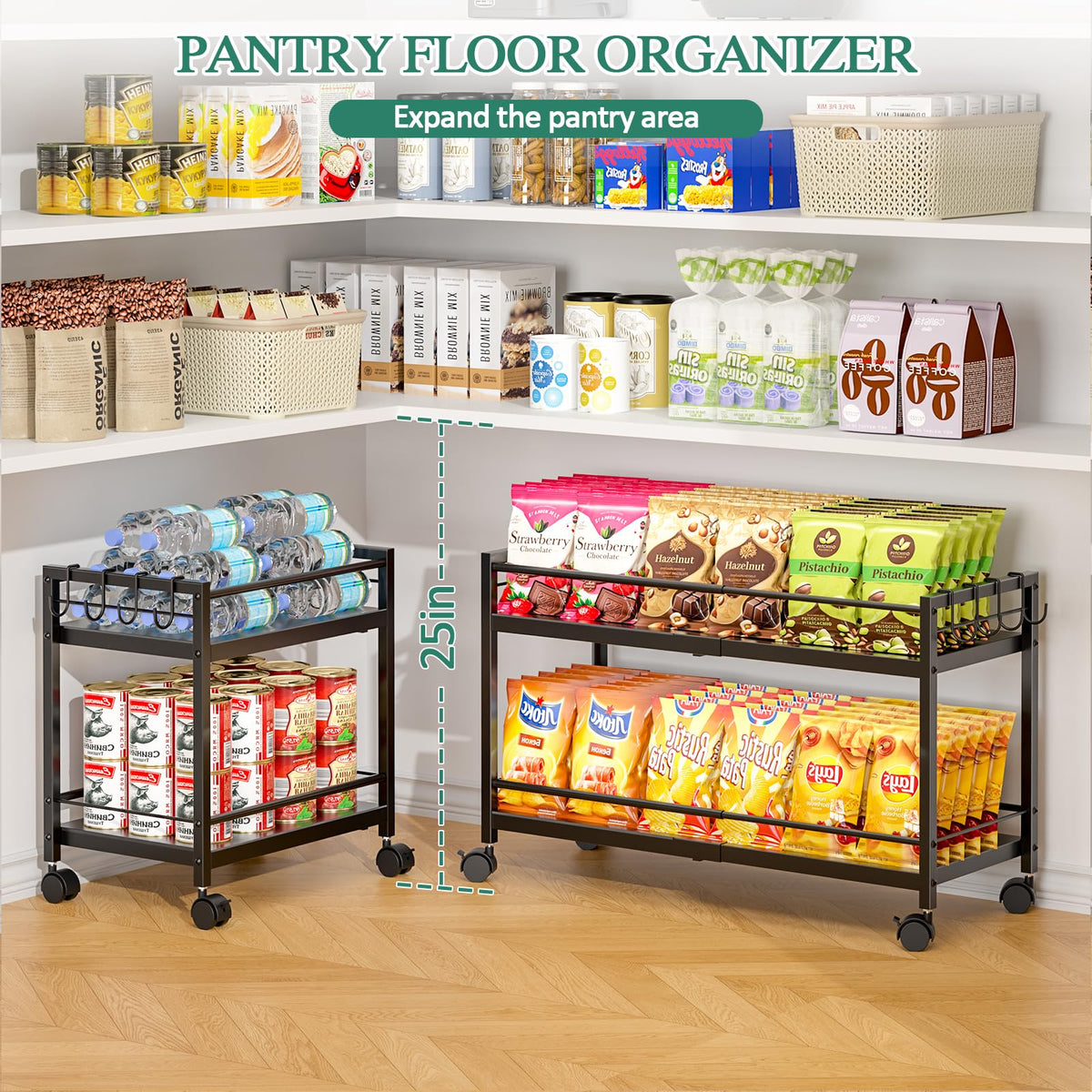 3IngSeagulls adjustable-length design adapts to different pantry sizes.