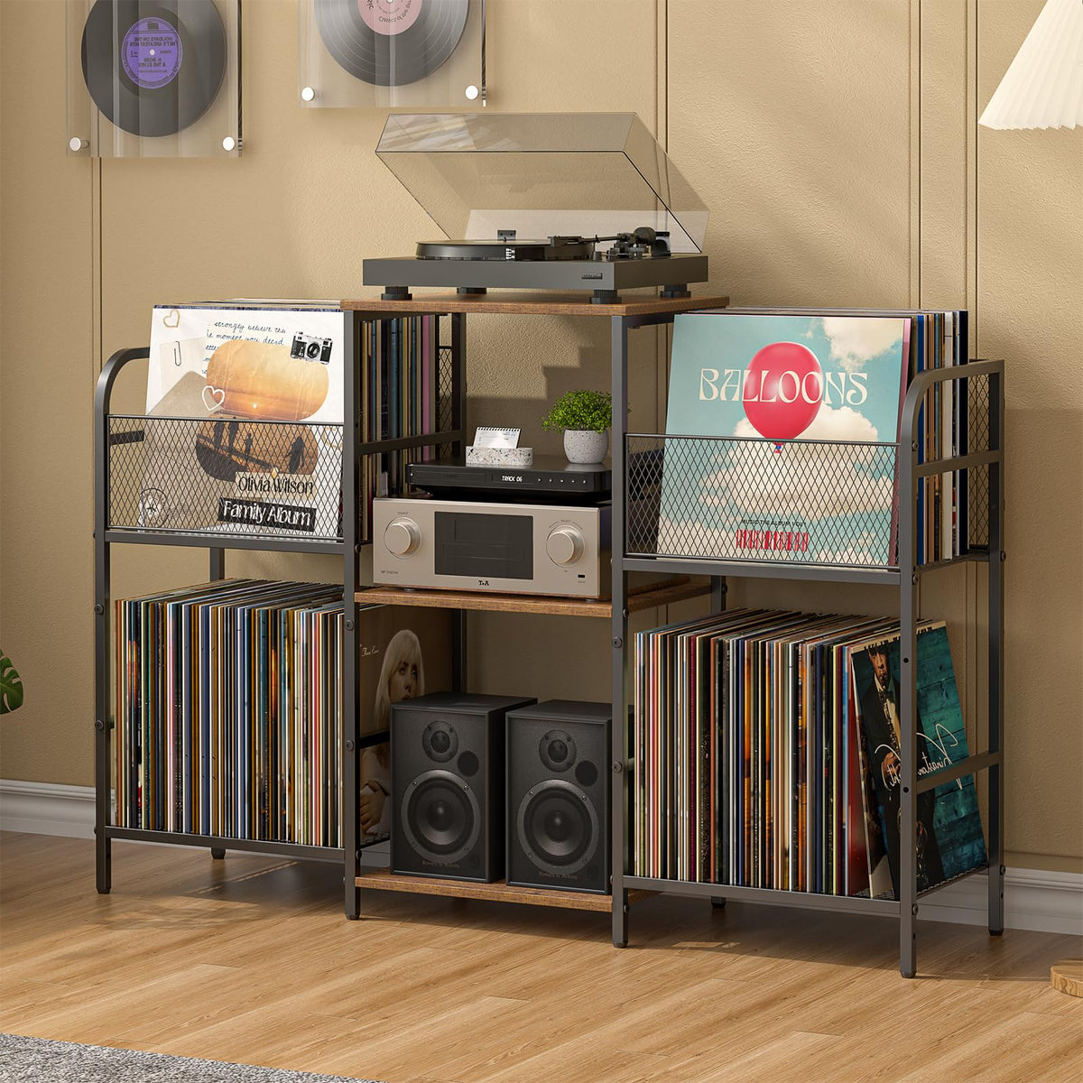 3IngSeagulls record-player-stand with LED light for customizable ambience and built-in charging