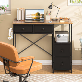 3IngSeagulls small computer desk with four fabric drawers keeps clutter organized