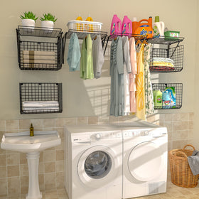 3IngSeagulls wire basket with hanging rod adds versatile drying and sorting space.