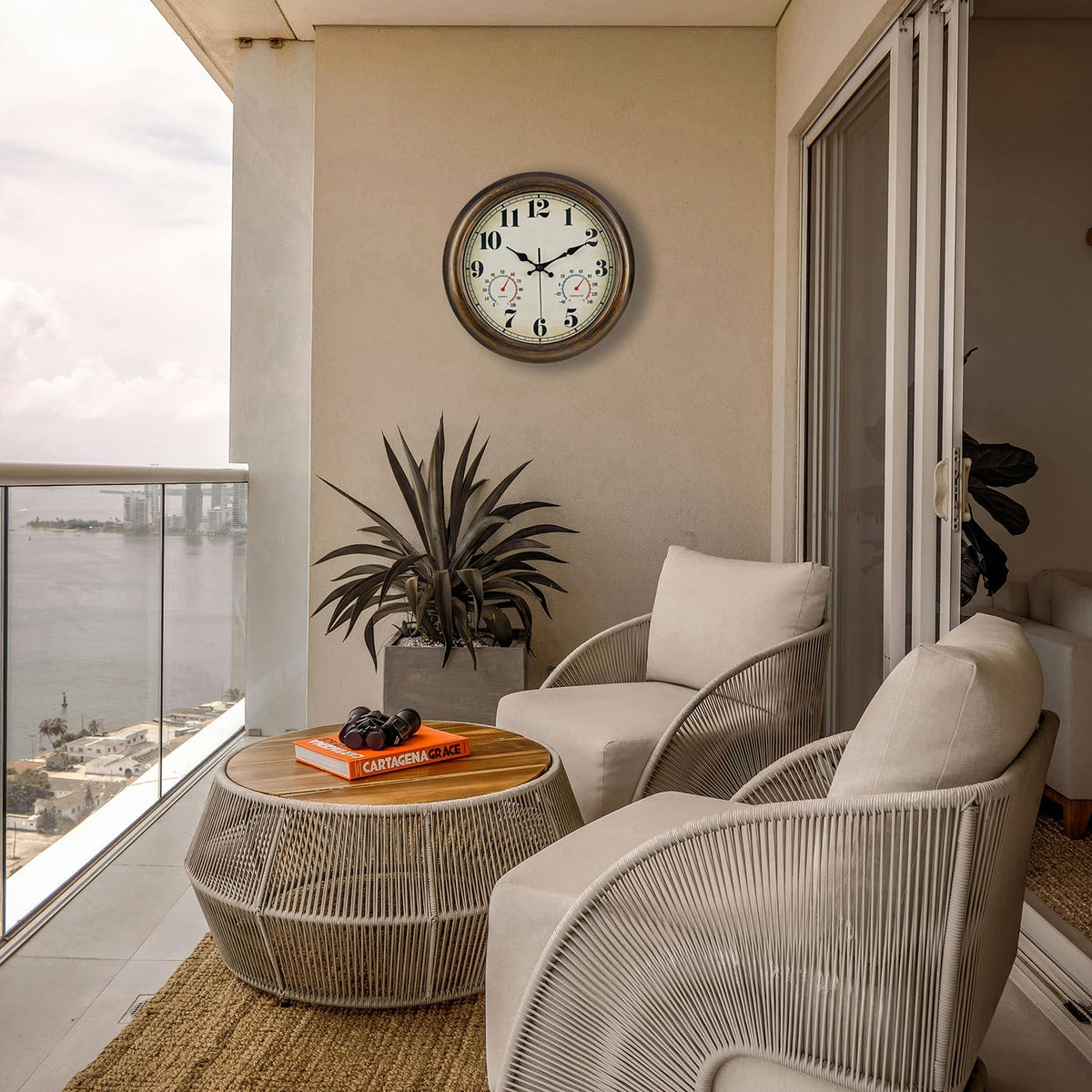 45MinST silent quartz movement keeps rooms and porches peaceful.