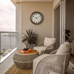 45MinST silent quartz movement keeps rooms and porches peaceful.