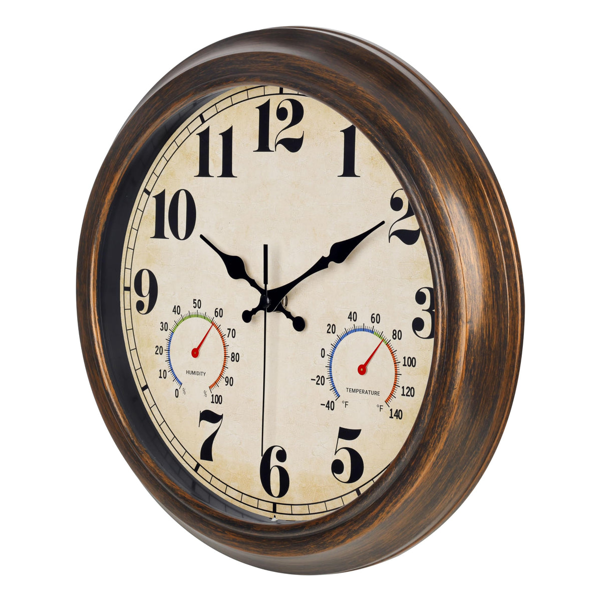 45MinST thermometer hygrometer dial shows temperature and humidity at a glance.