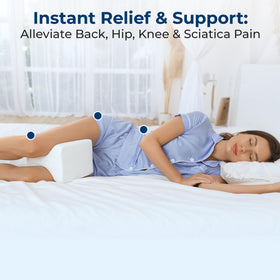Knee pillow used for back sleeping to maintain spinal alignment.