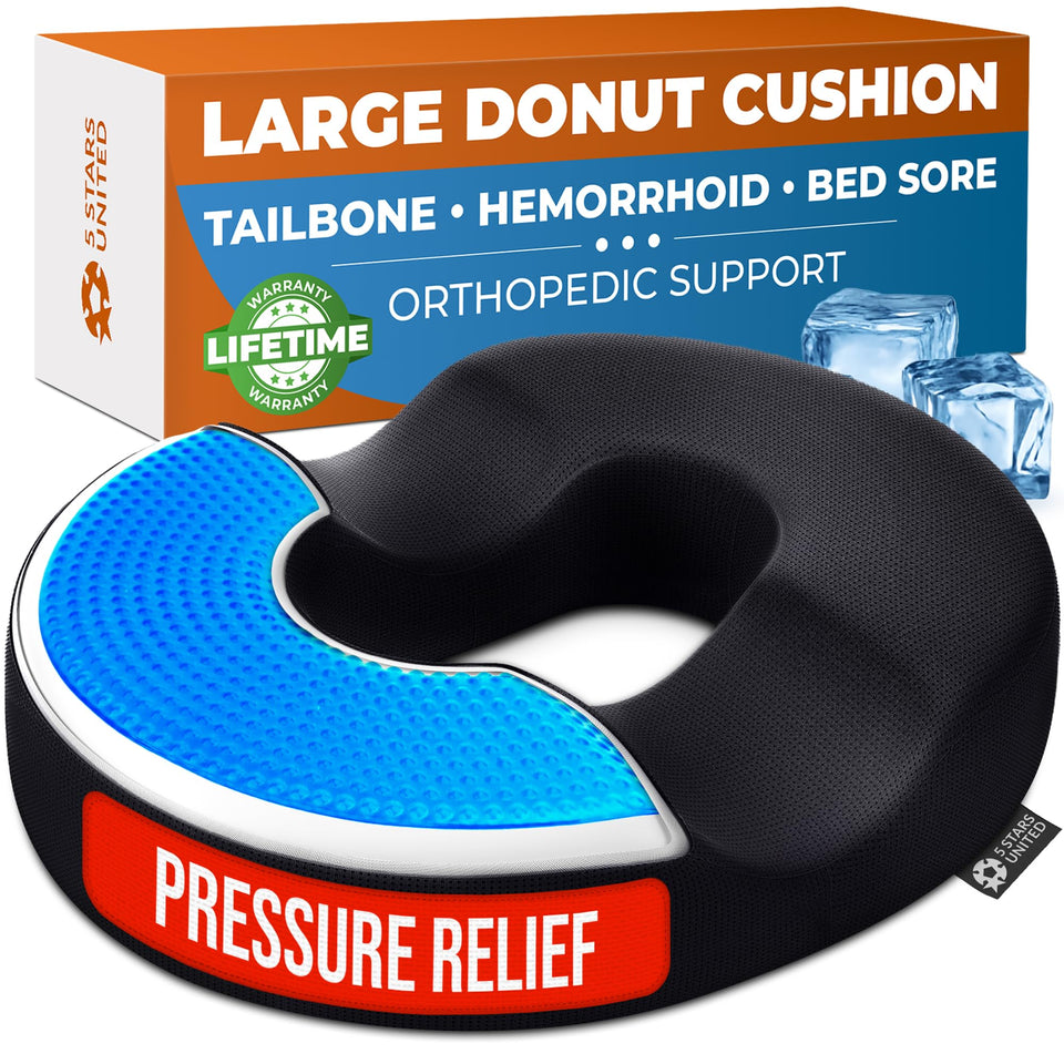 5 Stars United donut pillow cushions the tailbone with ergonomic design for tailbone relief