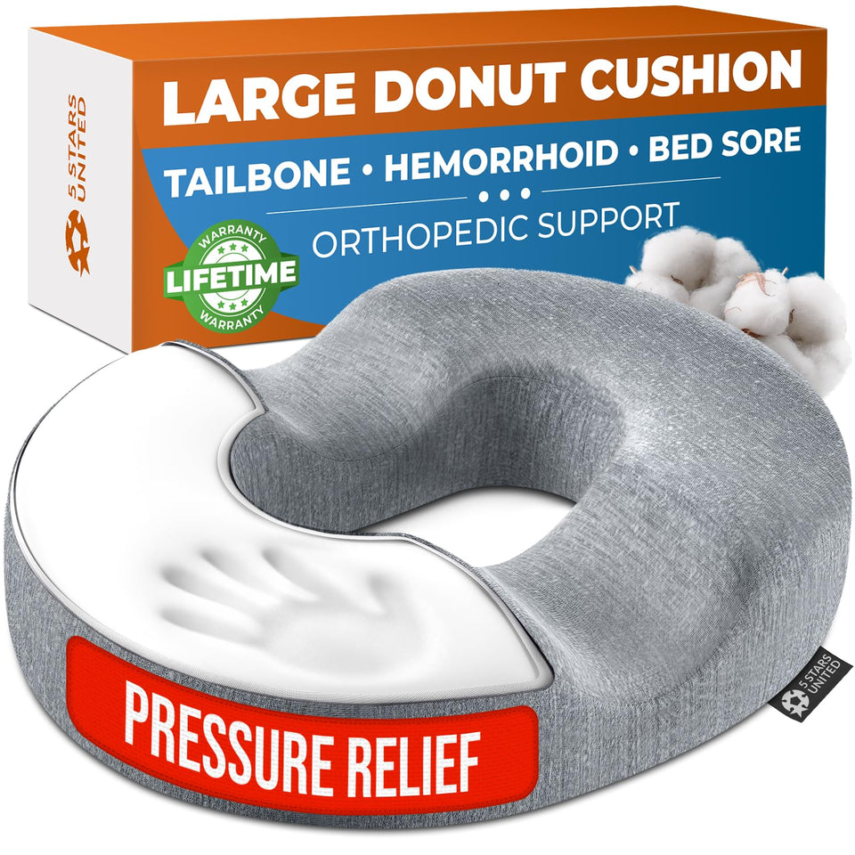 5 STARS UNITED Donut Pillow tailbone cushion offers ergonomic coccyx relief on chairs