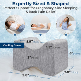 5 STARS UNITED Knee Pillow 9.8 x 7.8 x 6.2 inches fits between legs.