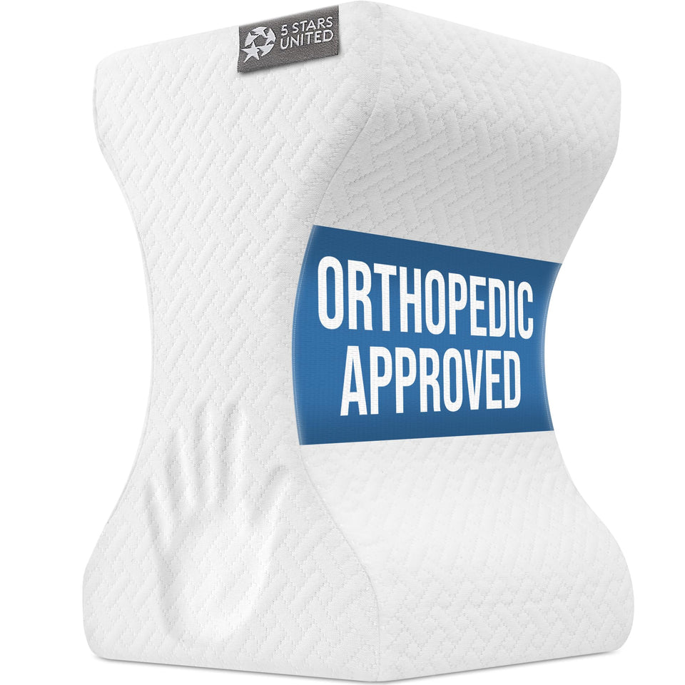 5 STARS UNITED knee pillow for side sleepers with ergonomic design.