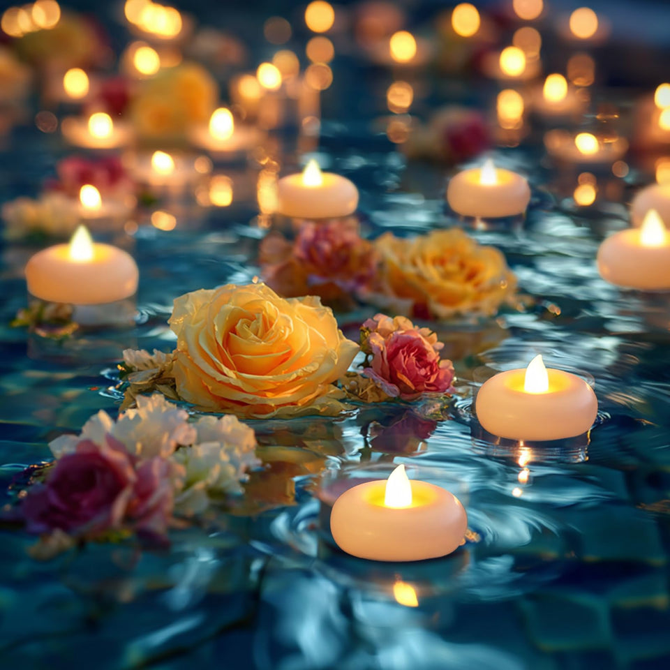 5plots 24-pack floating candles waterproof for poolside and centerpiece ambience