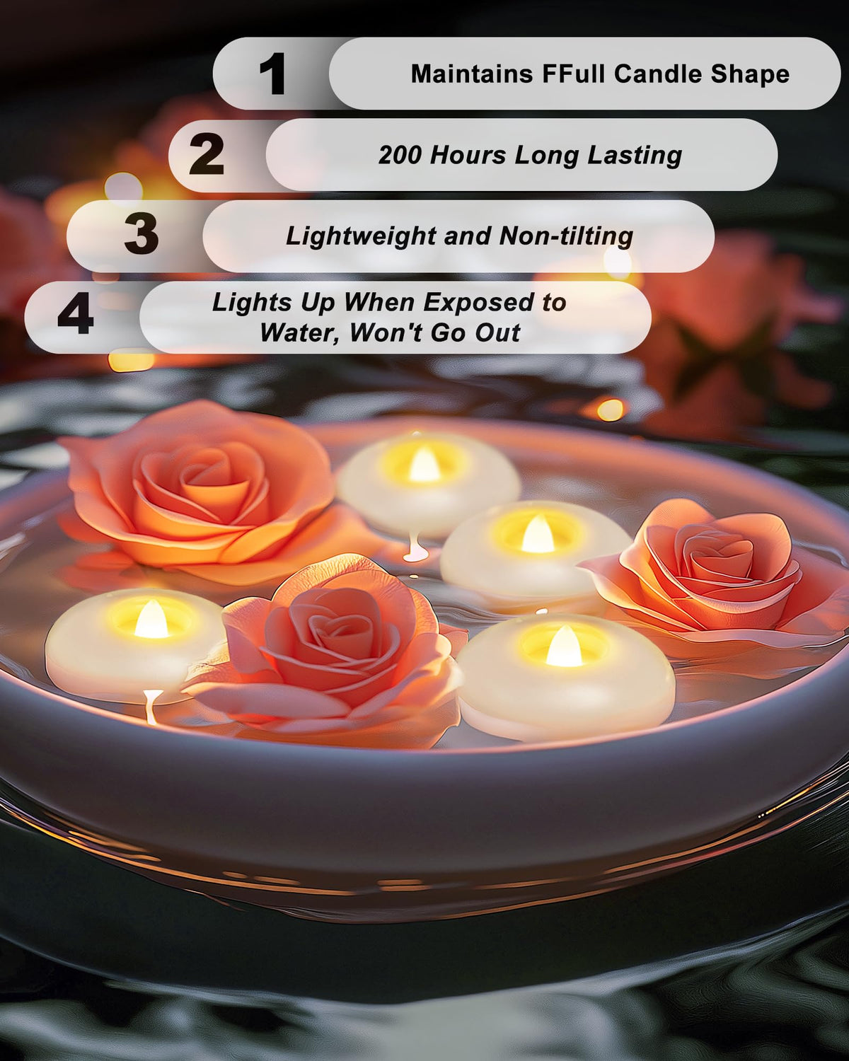5plots floating candle in a vase decorates centerpieces with water-safe glow