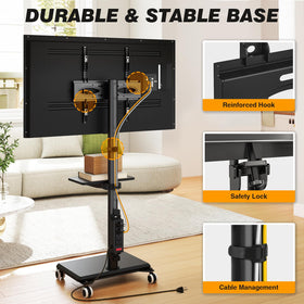 5Rcom black mobile stand fits living room and office setups.