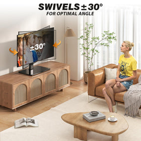 5Rcom height-adjustable stand aligns the screen for comfortable viewing.